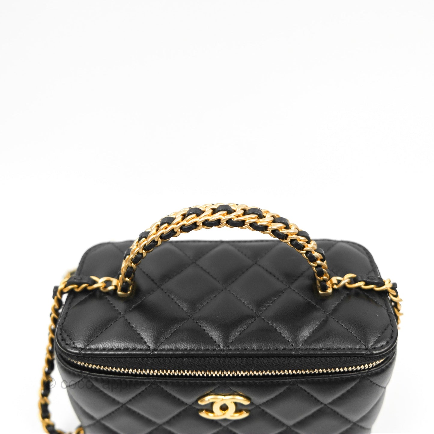 Chanel Vanity Rectangular with Top Handle Black Lambskin Aged Gold Hardware