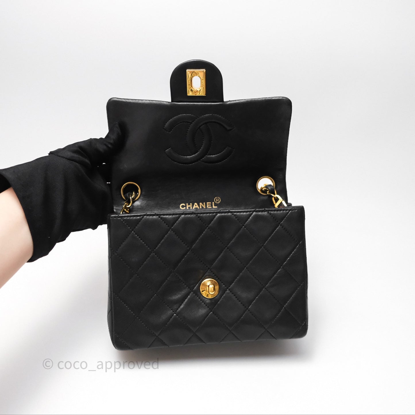 Chanel Vintage Mini Square Black Lambskin 24K Gold Hardware