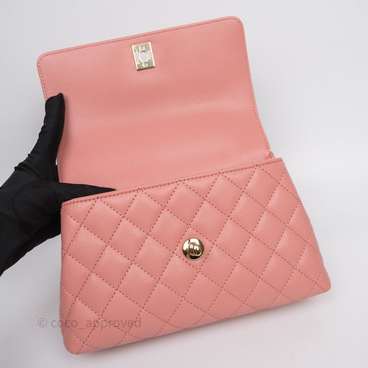 Chanel Small Coco Handle Quilted Pink Caviar Gold Hardware