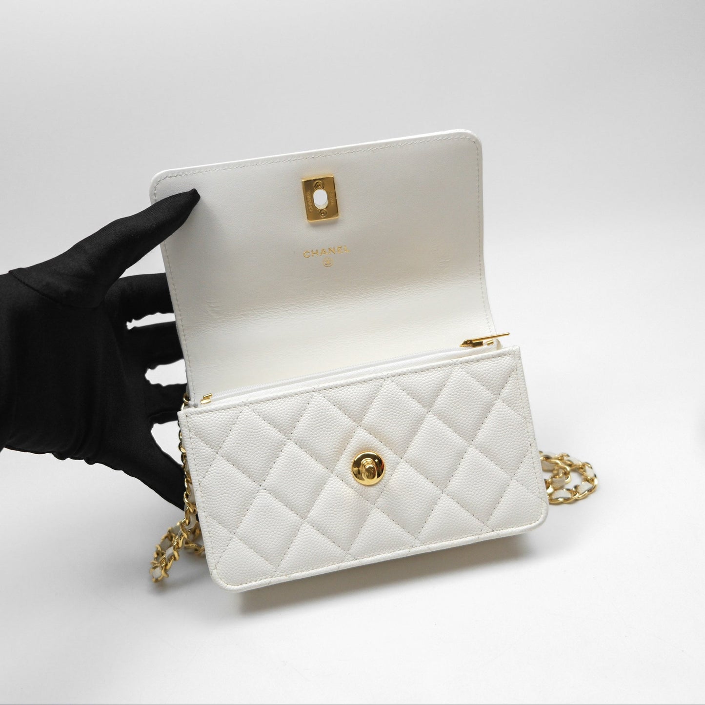 Chanel Mini WOC Bag Charm White Caviar Gold Hardware