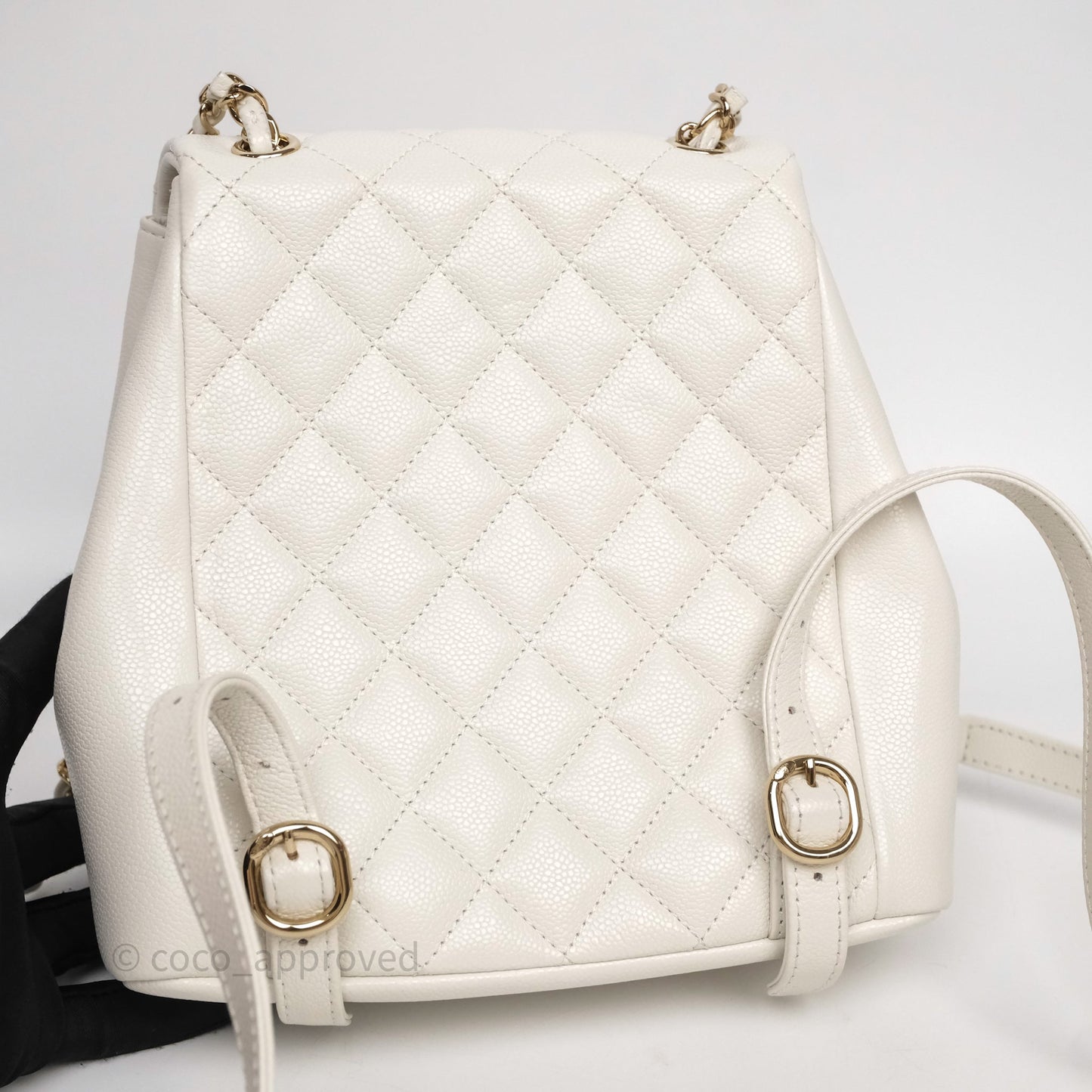 Chanel Duma Backpack Medium White Caviar Gold Hardware