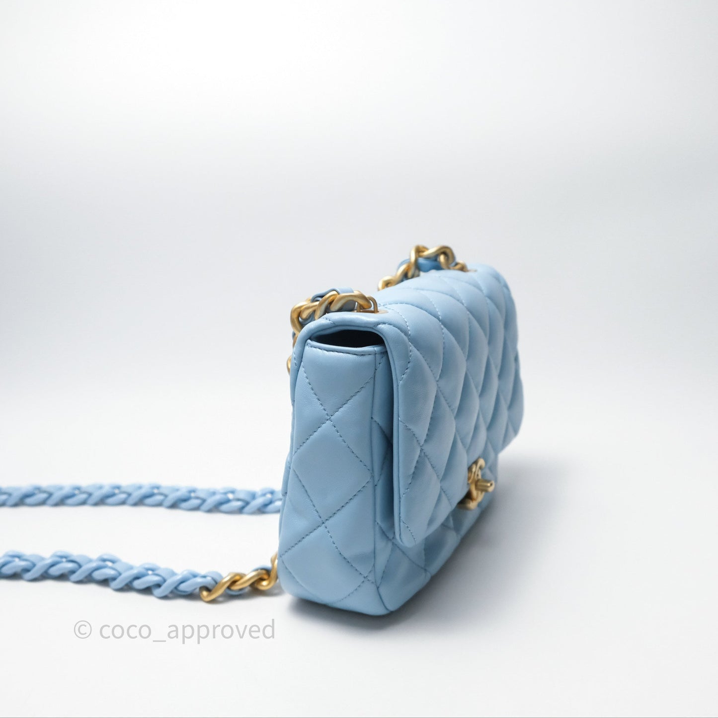 Chanel Small Flap Bag Blue Lambskin Gold and Lacquered Metal 22S