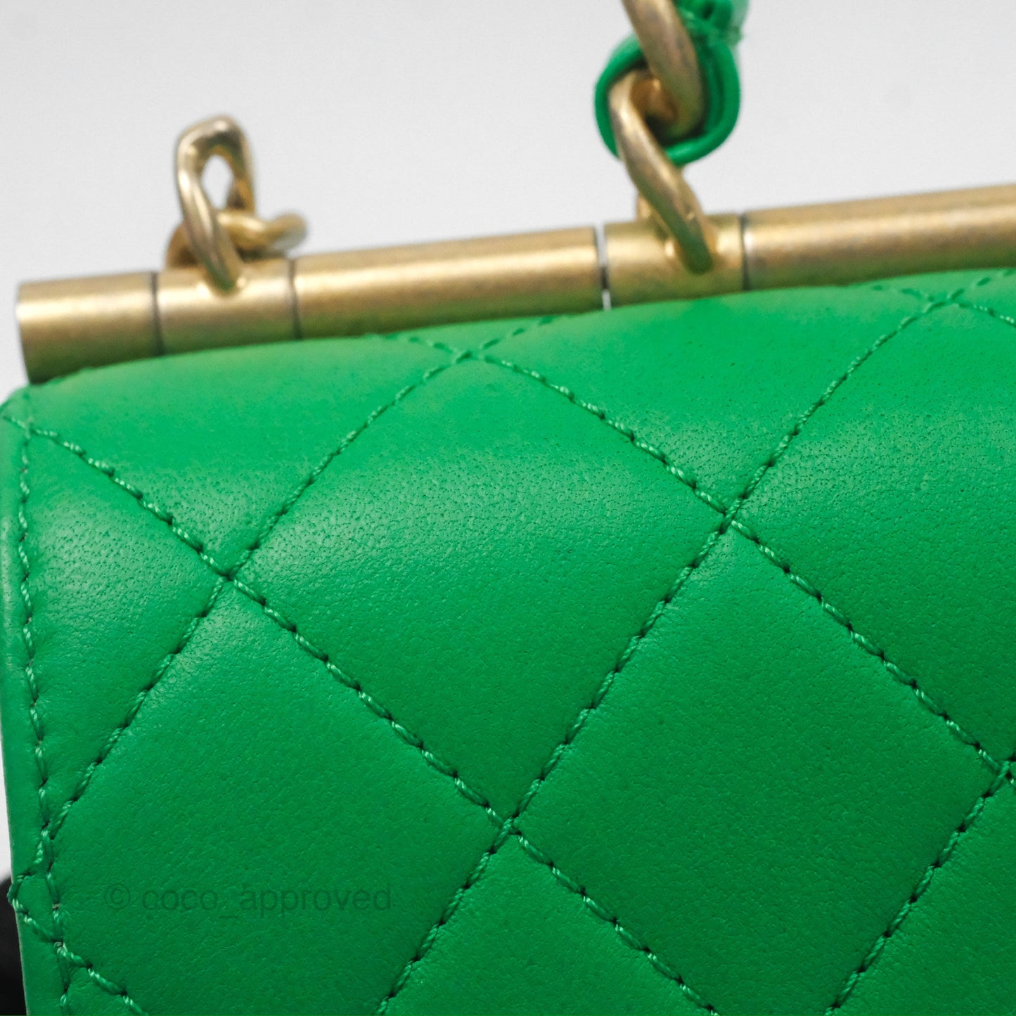 Chanel CC Quilted Flap Bag With Top Handle Green Calfskin Gold Hardware