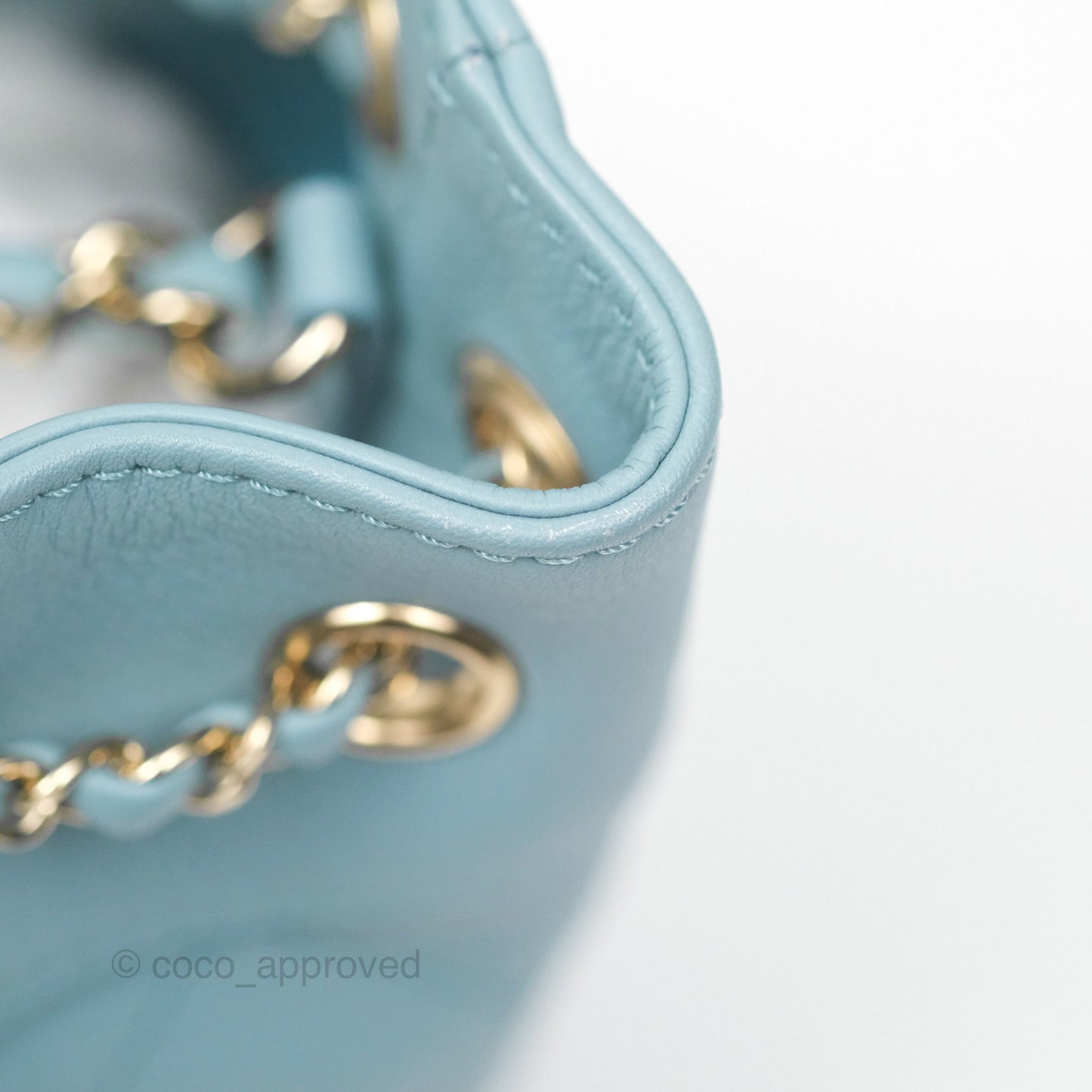 Chanel Small Drawstring Bucket Bag Blue Calfskin Gold Hardware
