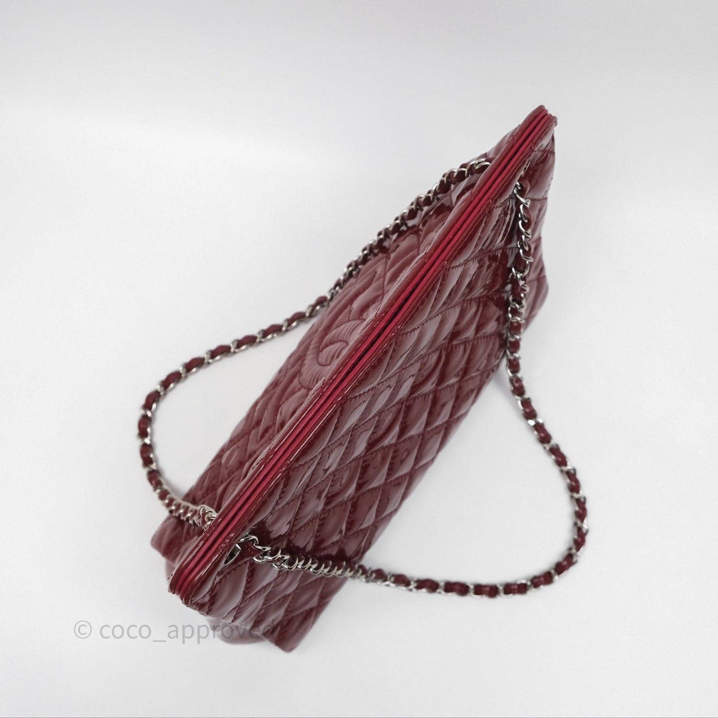 Chanel CC Shopping Tote Bag Red Patent Silver Hardware