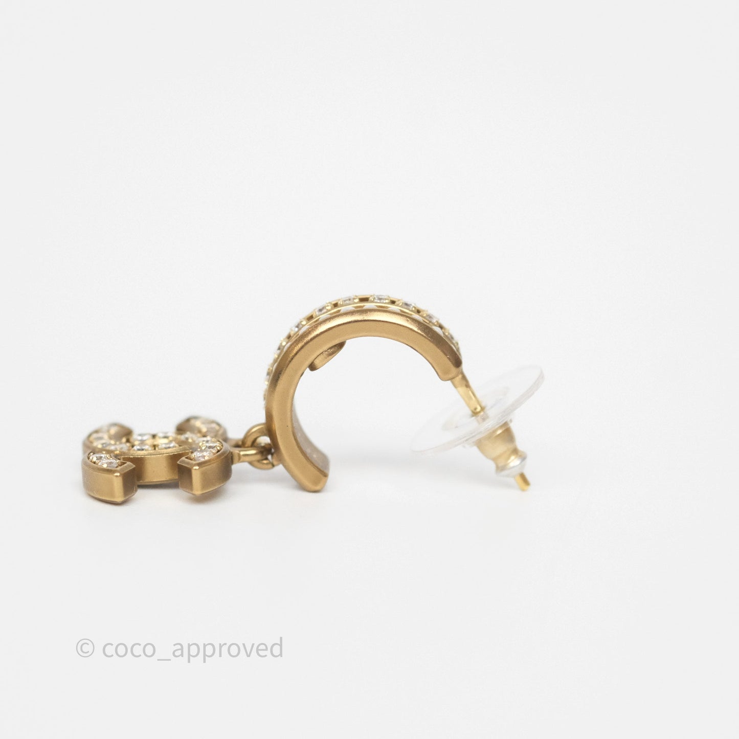 Chanel CC Crystal Pearl Hoop Earrings Gold Tone 21C
