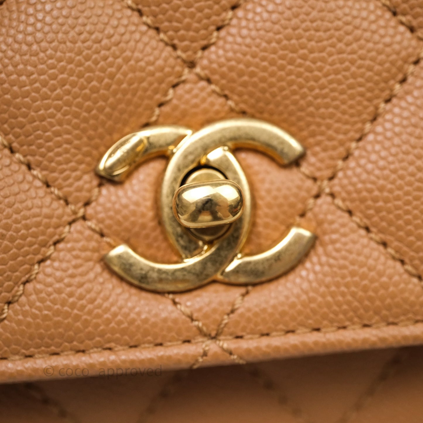 Chanel Small Coco Handle with Chain Handle Beige Caviar Aged Gold Hardware 23P