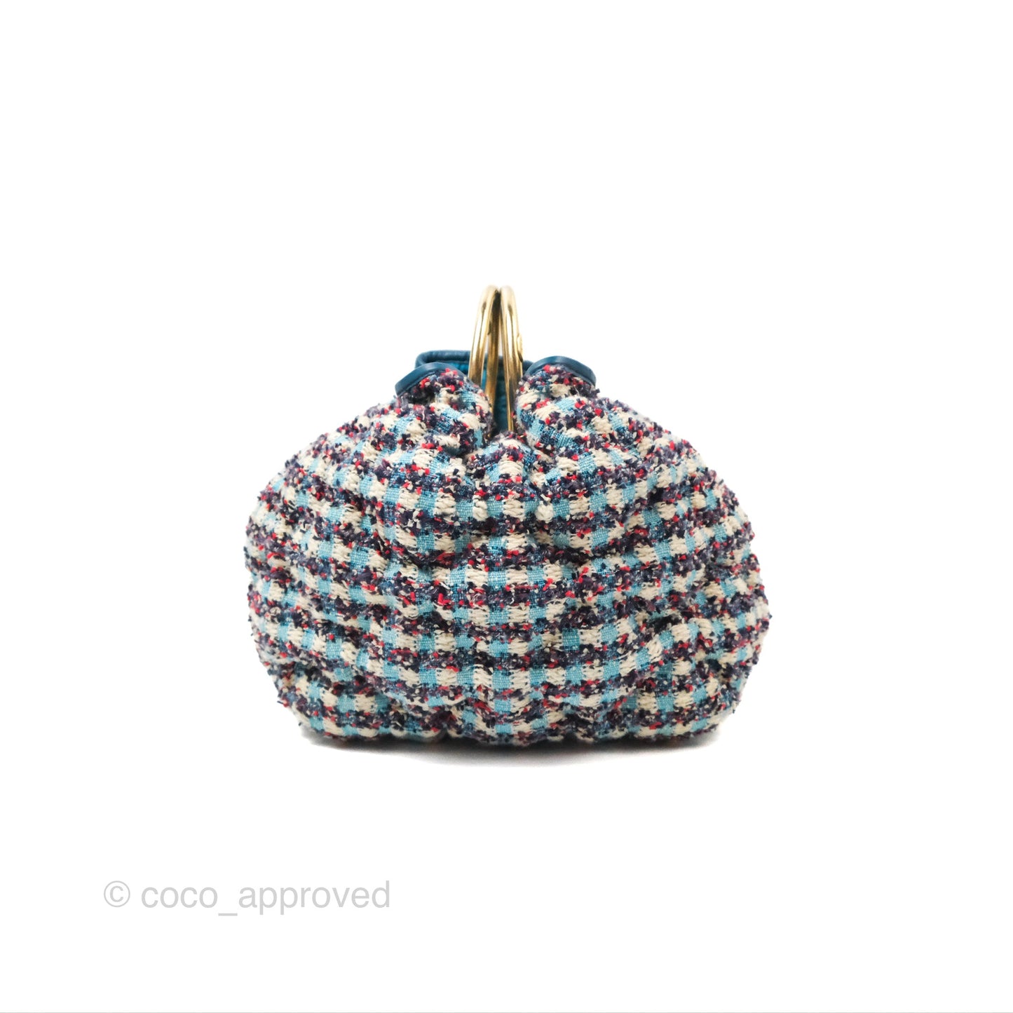 Chanel Cuba Chesterfield Tweed Drawstring Bucket Bag Blue Aged Gold Hardware 17C
