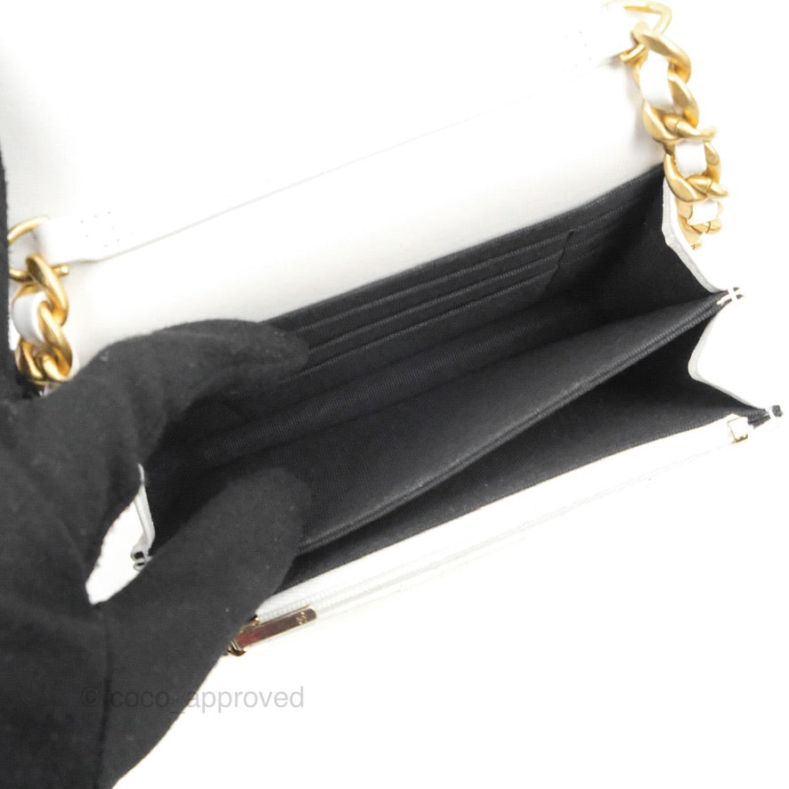 Chanel Mini Resin Chain Wallet on Chain WOC White Lambskin Gold Hardware