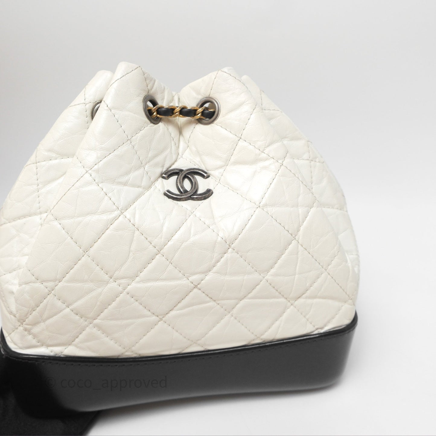 Chanel Small Gabrielle Backpack White Black Aged Calfskin
