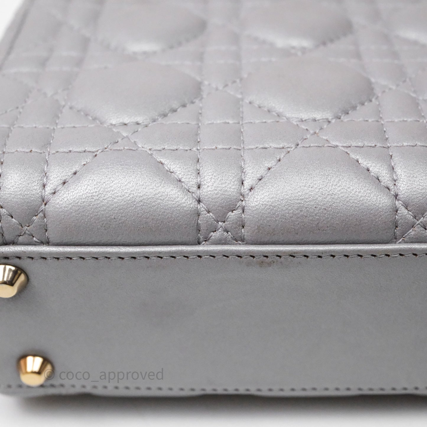 Christian Dior Mini Lady Dior Iridescent Grey Lambskin Cannage Gold Hardware