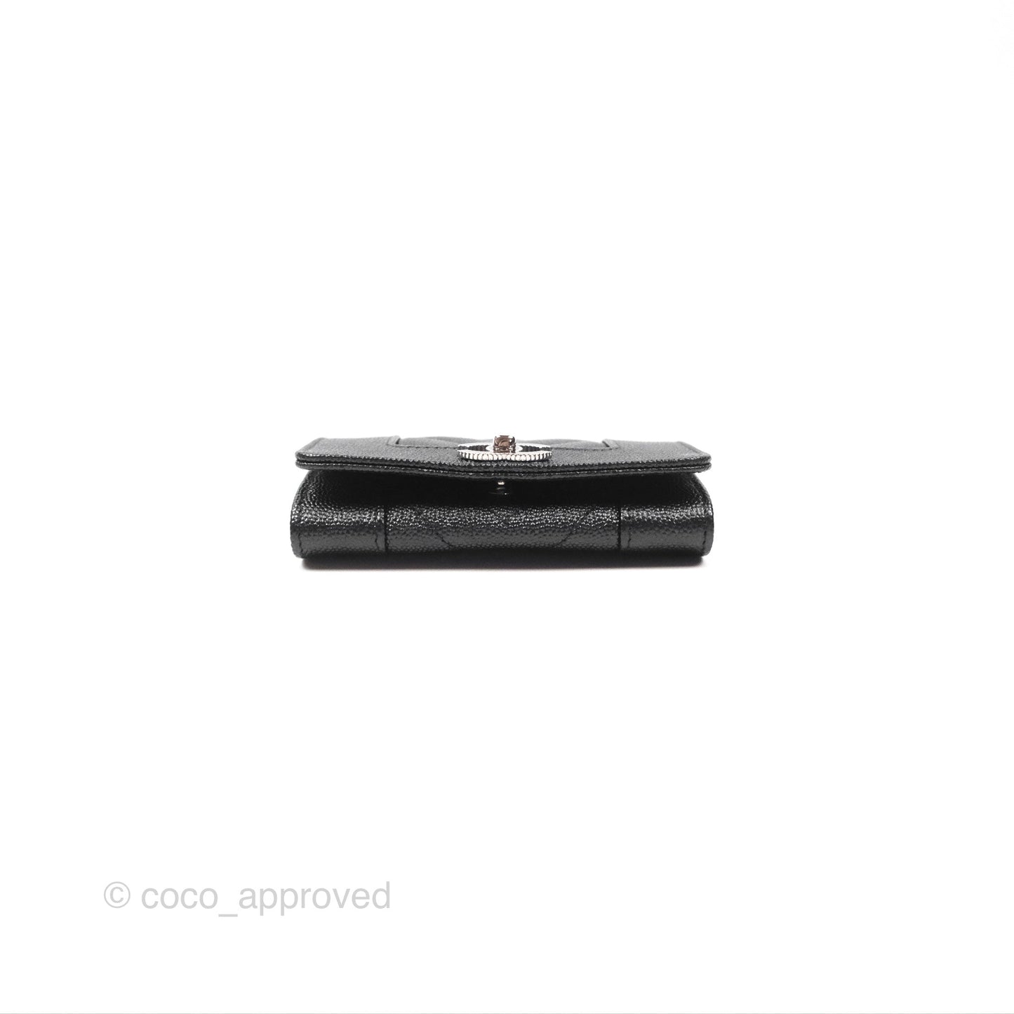 Chanel Chevron Mademoiselle Card Holder Iridescent Black Caviar Silver Hardware