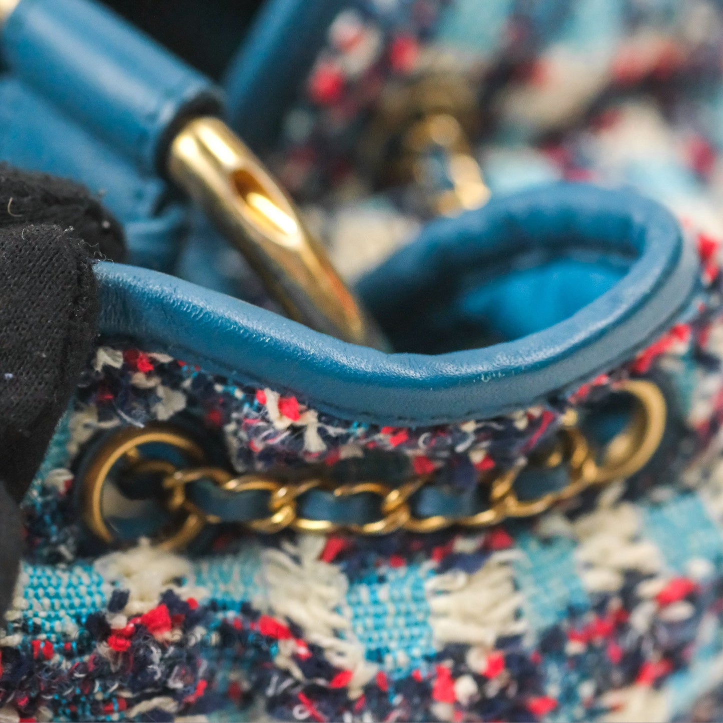 Chanel Cuba Chesterfield Tweed Drawstring Bucket Bag Blue Aged Gold Hardware 17C