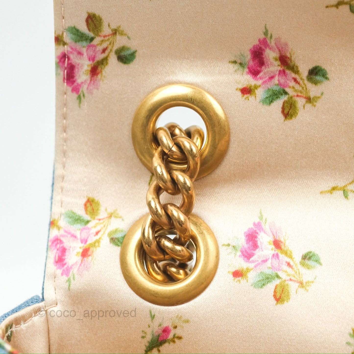 Gucci Mini Marmont Denim Pearl Gold Hardware