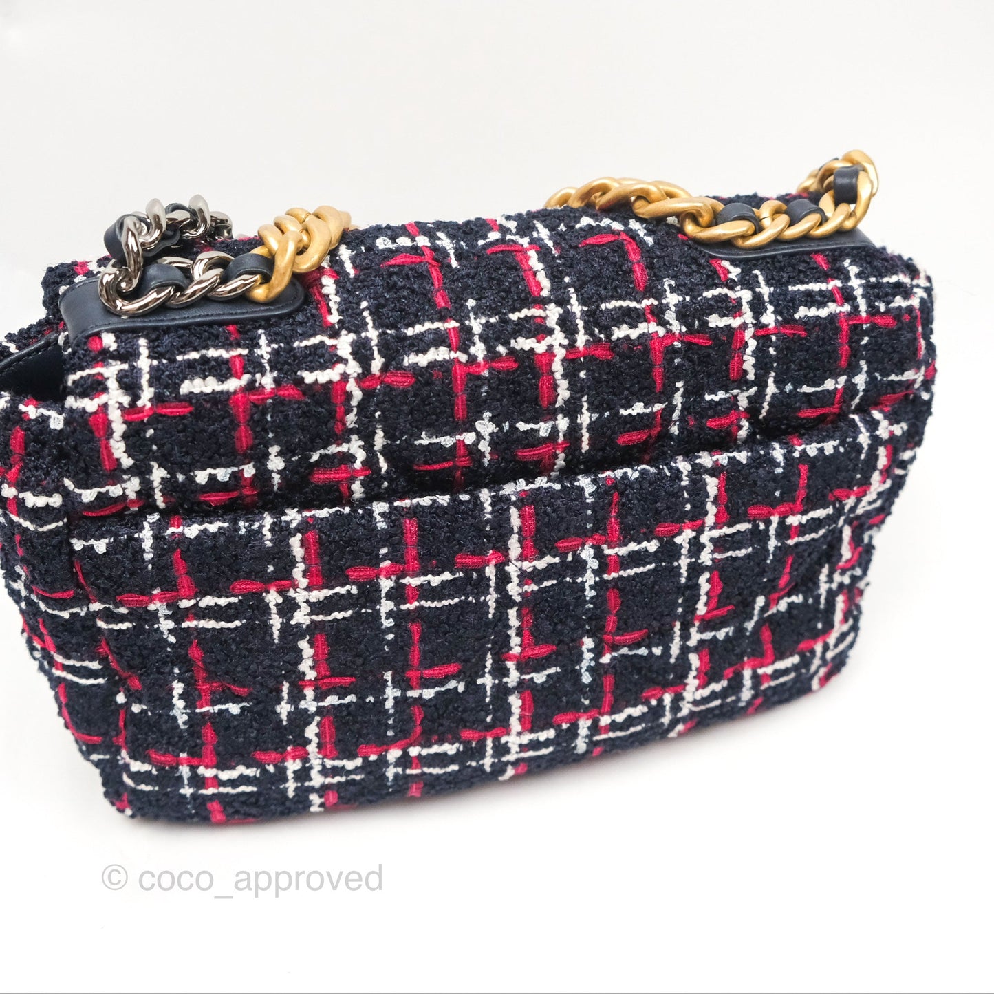 Chanel 19 Small Navy Grid Tweed Mixed Hardware