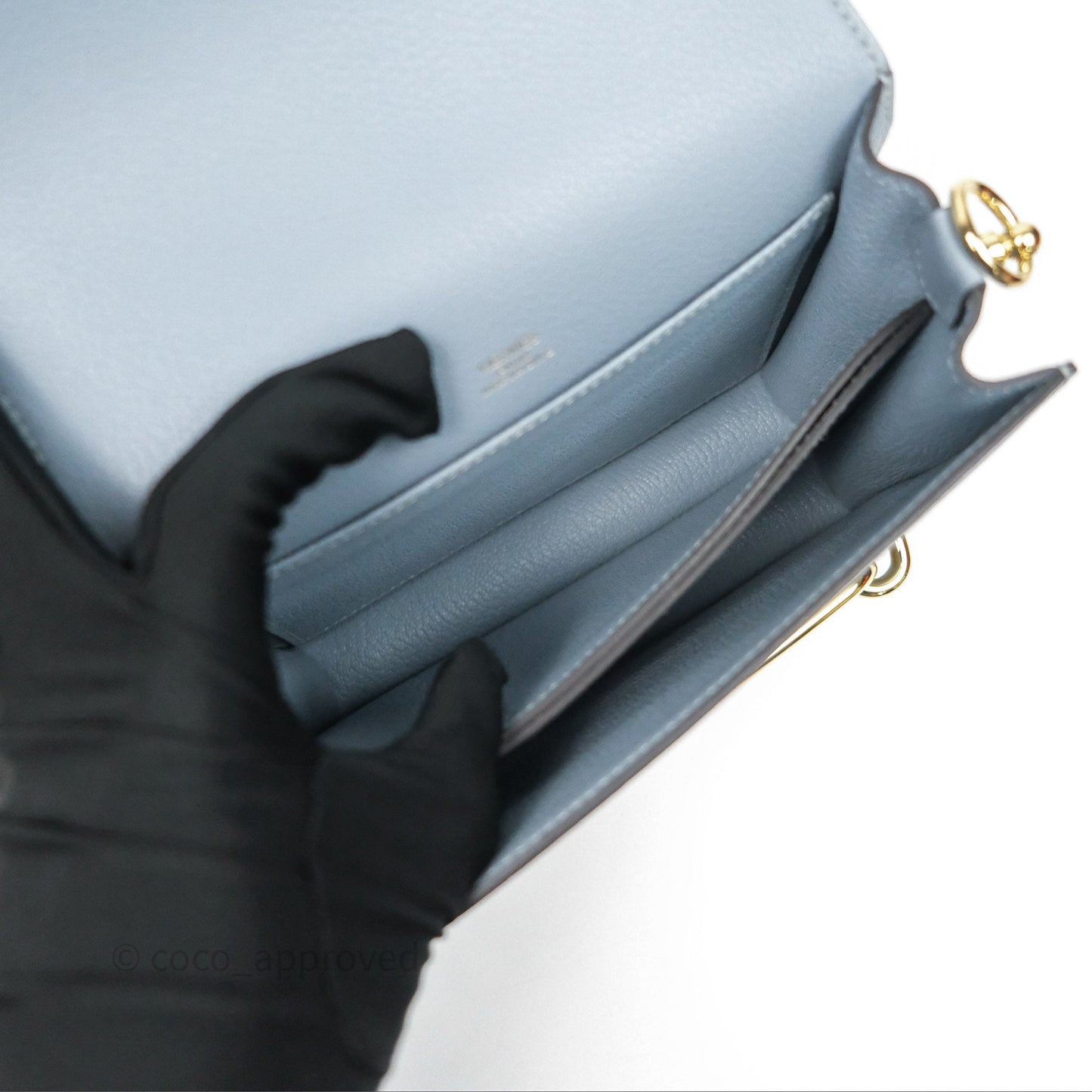 Hermès Roulis Mini 18 Bleu Lin J7 Evercolour Gold Hardware