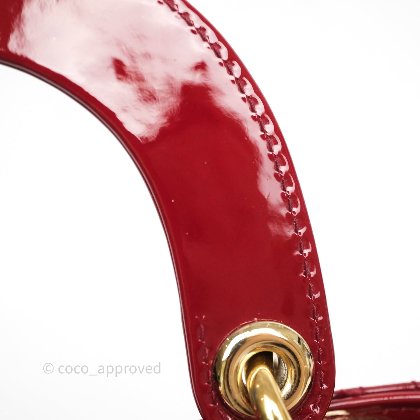 Christian Dior Mini Lady Dior Red Patent Cannage Gold Hardware
