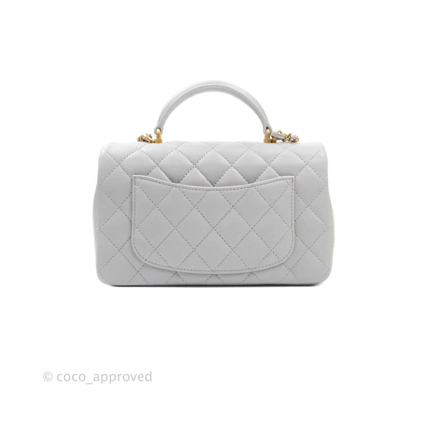 Chanel Top Handle Mini Rectangular Flap Bag Grey Lambskin Aged Gold Hardware