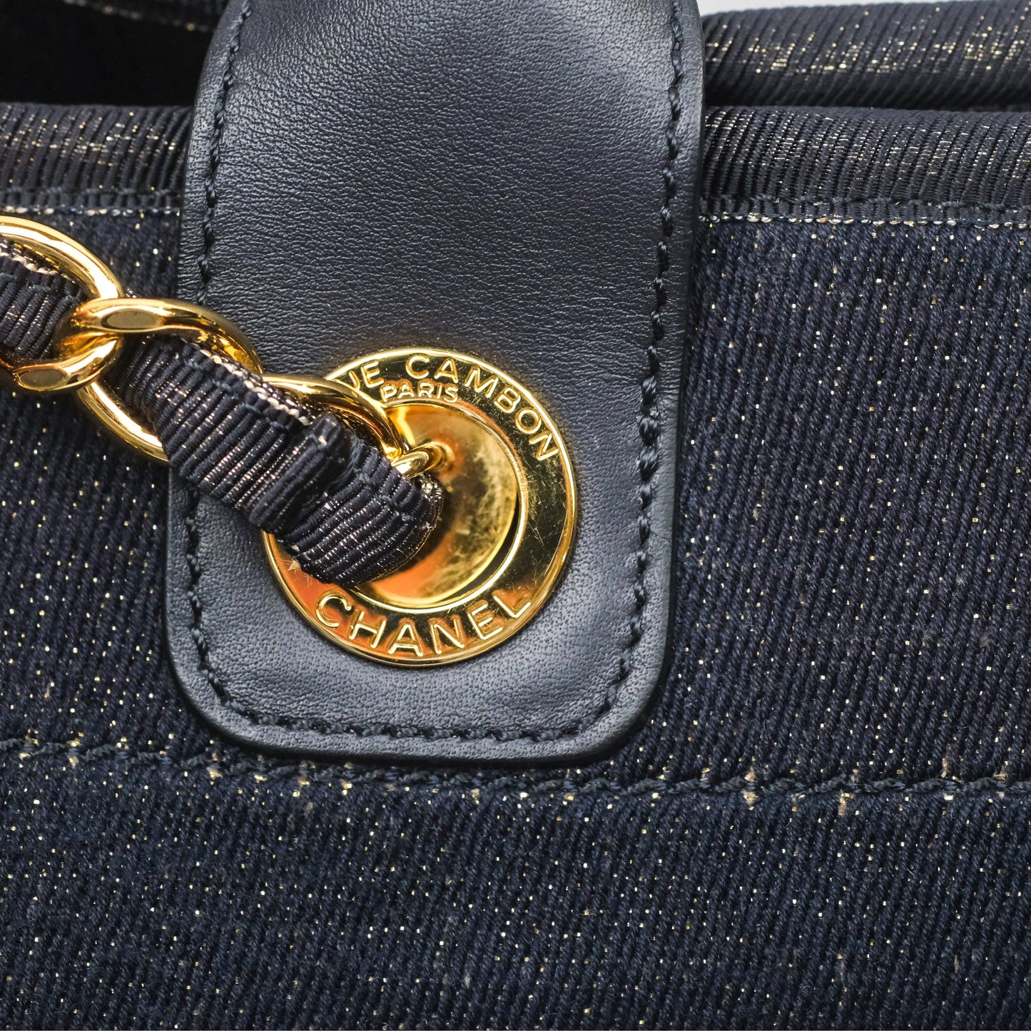 Chanel Large Deauville Navy Glitter Canvas Gold Hardware