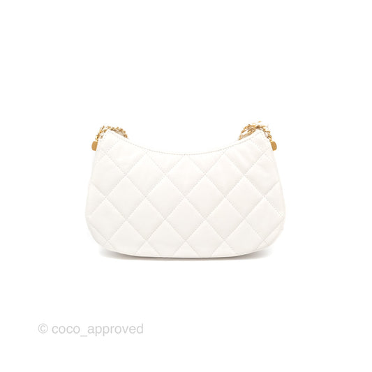 Chanel Hobo Bag White Aged Calfskin Aged Gold Hardware