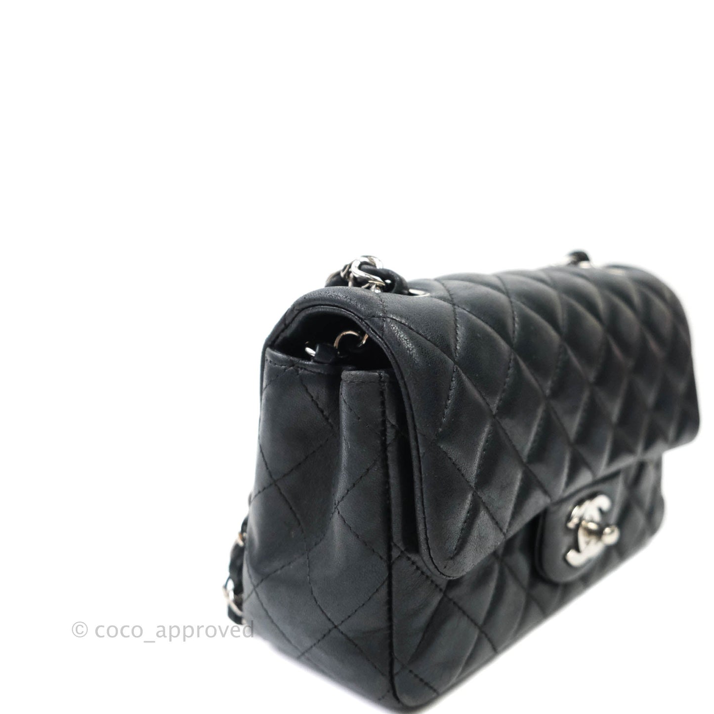 Chanel Classic Quilted Mini Rectangular Flap Black Lambskin Silver Hardware