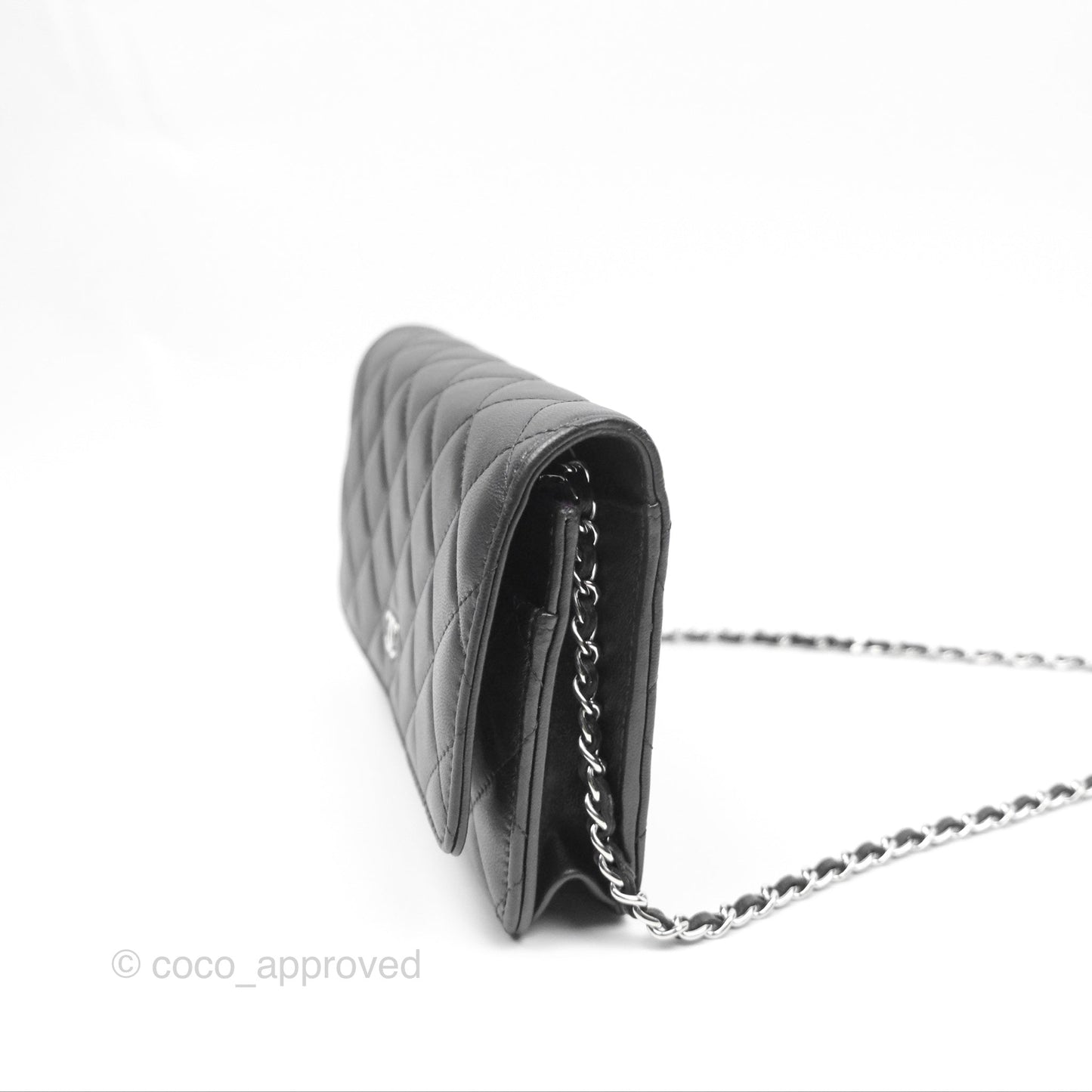 Chanel Quilted Classic Wallet on Chain WOC Black Lambskin Silver Hardware