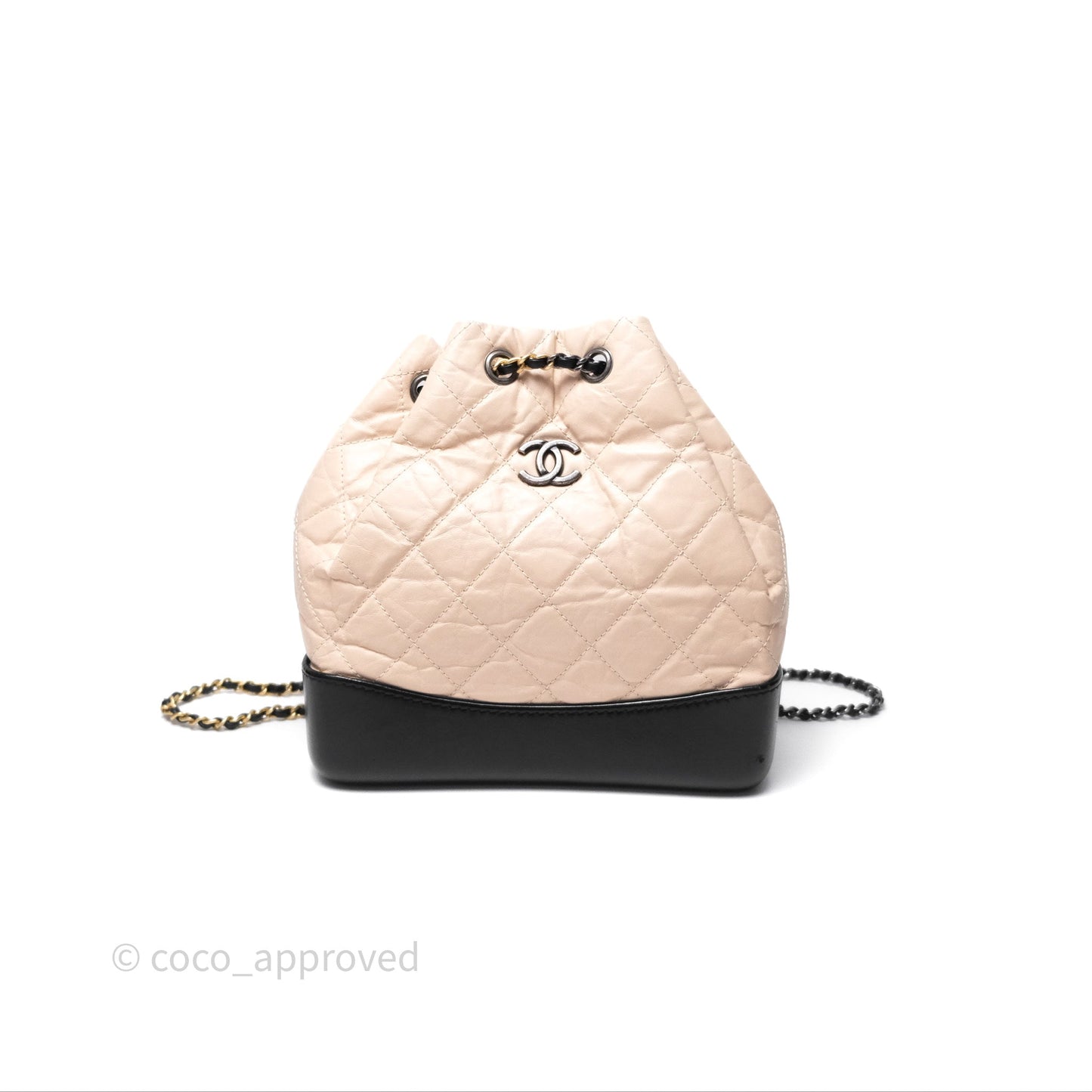 Chanel Small Gabrielle Backpack Beige Black Aged Calfskin