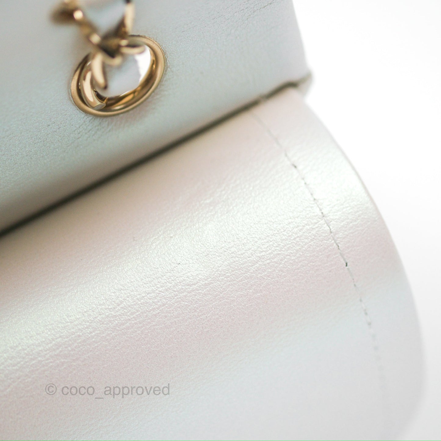 Chanel Classic M/L Medium Double Flap Iridescent White Calfskin Gold Hardware