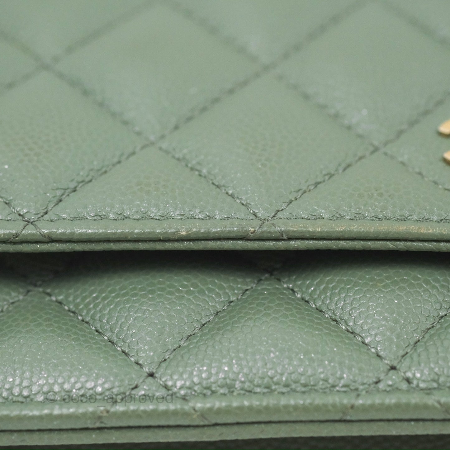 Chanel Classic Quilted Wallet On Chain WOC Glitter Dark Tiffany Green Caviar Aged Gold Hardware