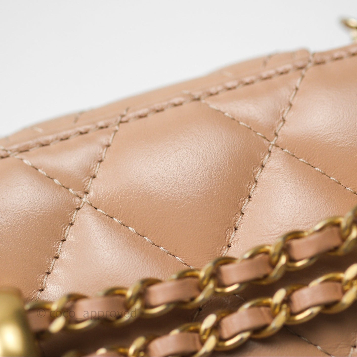 Chanel Quilted Mini Perfect Fit Vanity With Chain Beige Calfskin Aged Gold Hardware