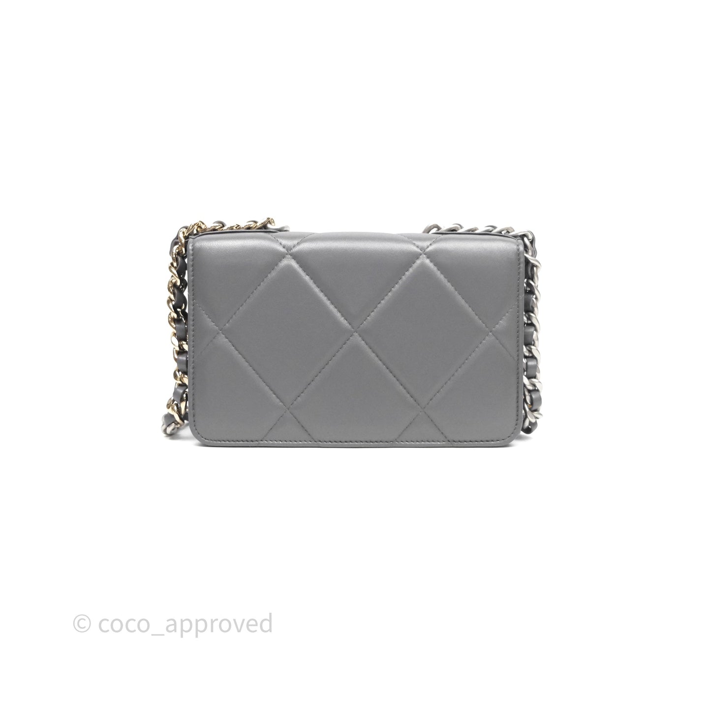 Chanel 19 Wallet on Chain WOC Grey Lambskin Mixed Hardware