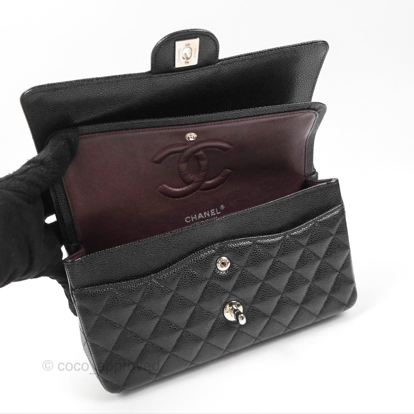 Chanel Classic M/L Medium Flap Quilted Black Caviar Silver Hardware