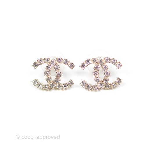 Chanel CC Crystal Earrings Gold Tone 20P