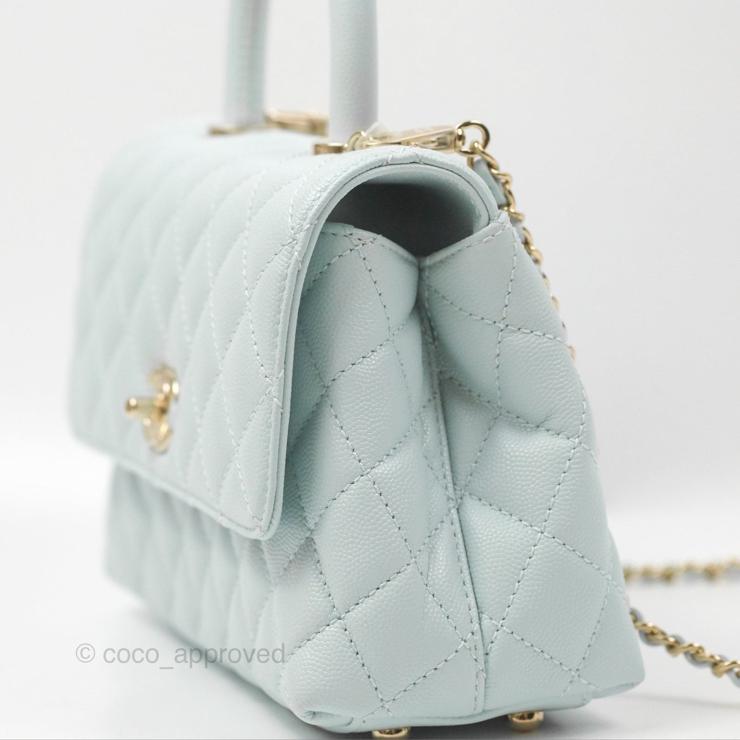 Chanel Small Coco Handle Quilted Light Baby Blue Caviar Gold Hardware
