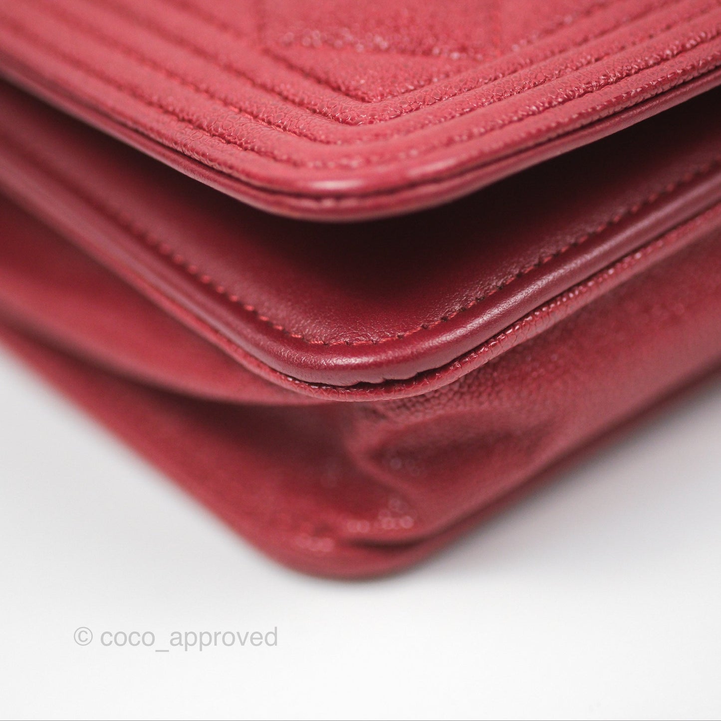 Chanel Quilted Boy Wallet on Chain WOC Red Caviar Aged Gold Hardware