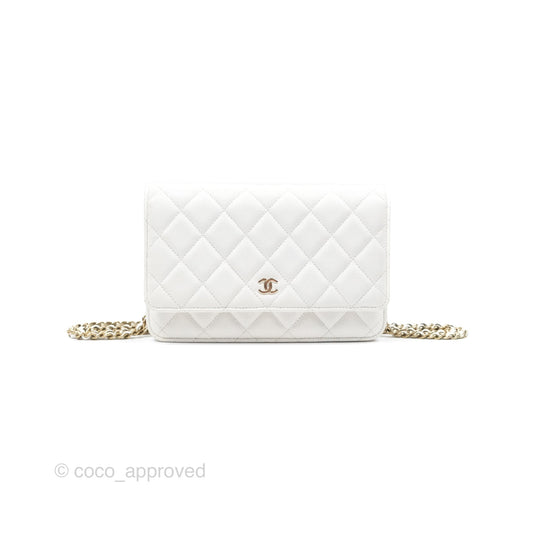 Chanel Quilted Classic Wallet on Chain WOC White Caviar Gold Hardware