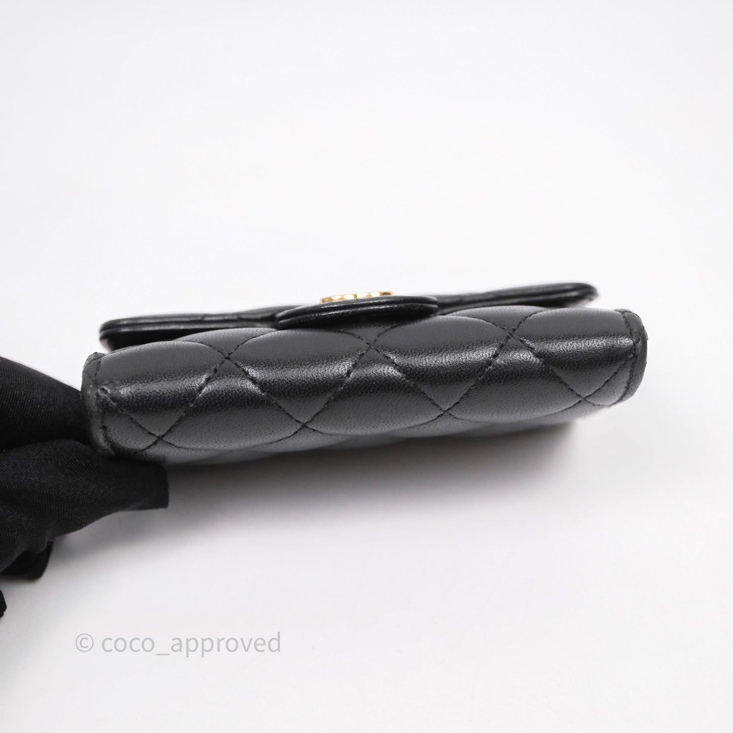 Chanel Quilted Flap Card Holder Black Lambskin Gold Hardware