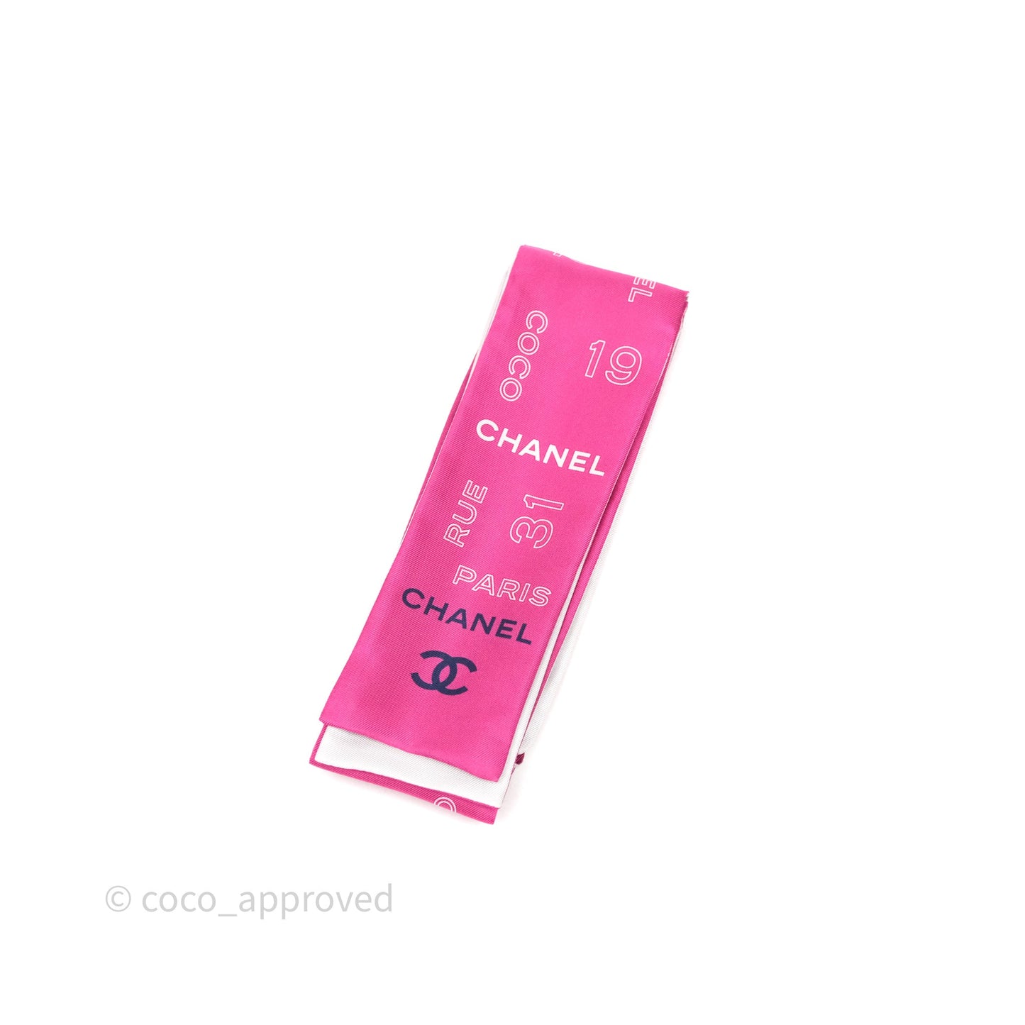 Chanel CC Silk Twilly in Pink & White