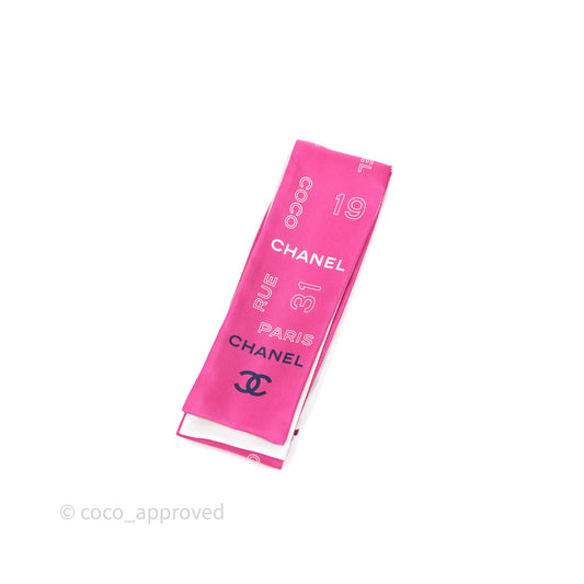 Chanel CC Silk Twilly in Pink & White