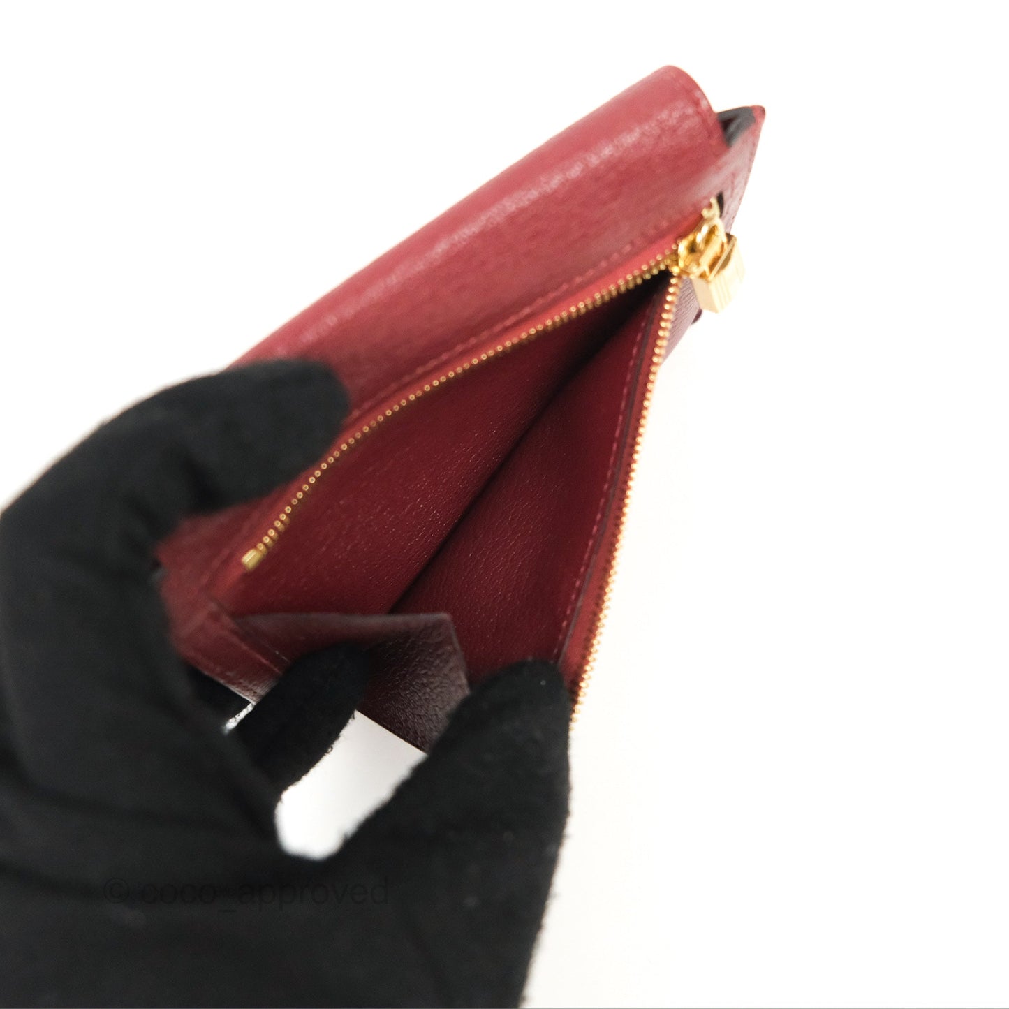 Hermès Kelly Pocket Compact Wallet Chevre Mysore Dark Red Gold Hardware
