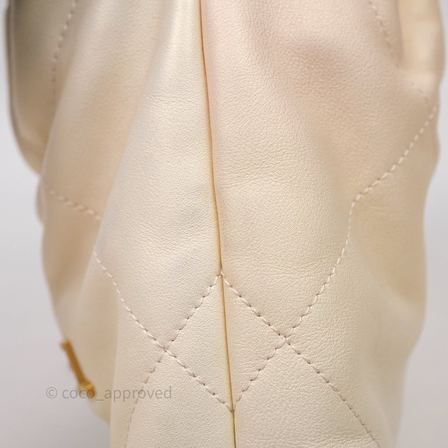 Chanel 22 Mini Bag Iridescent Light Pearly Calfskin Aged Gold Hardware