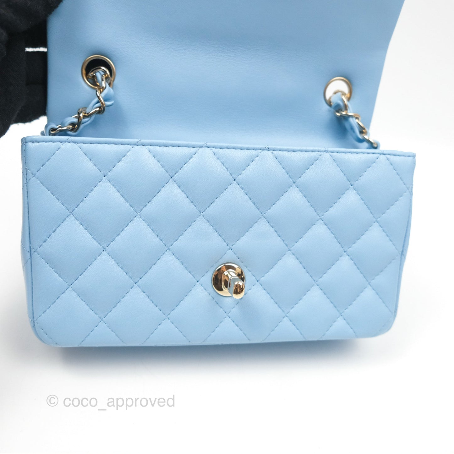 Chanel Quilted Mini Rectangular Flap Light Blue Lambskin Gold Hardware