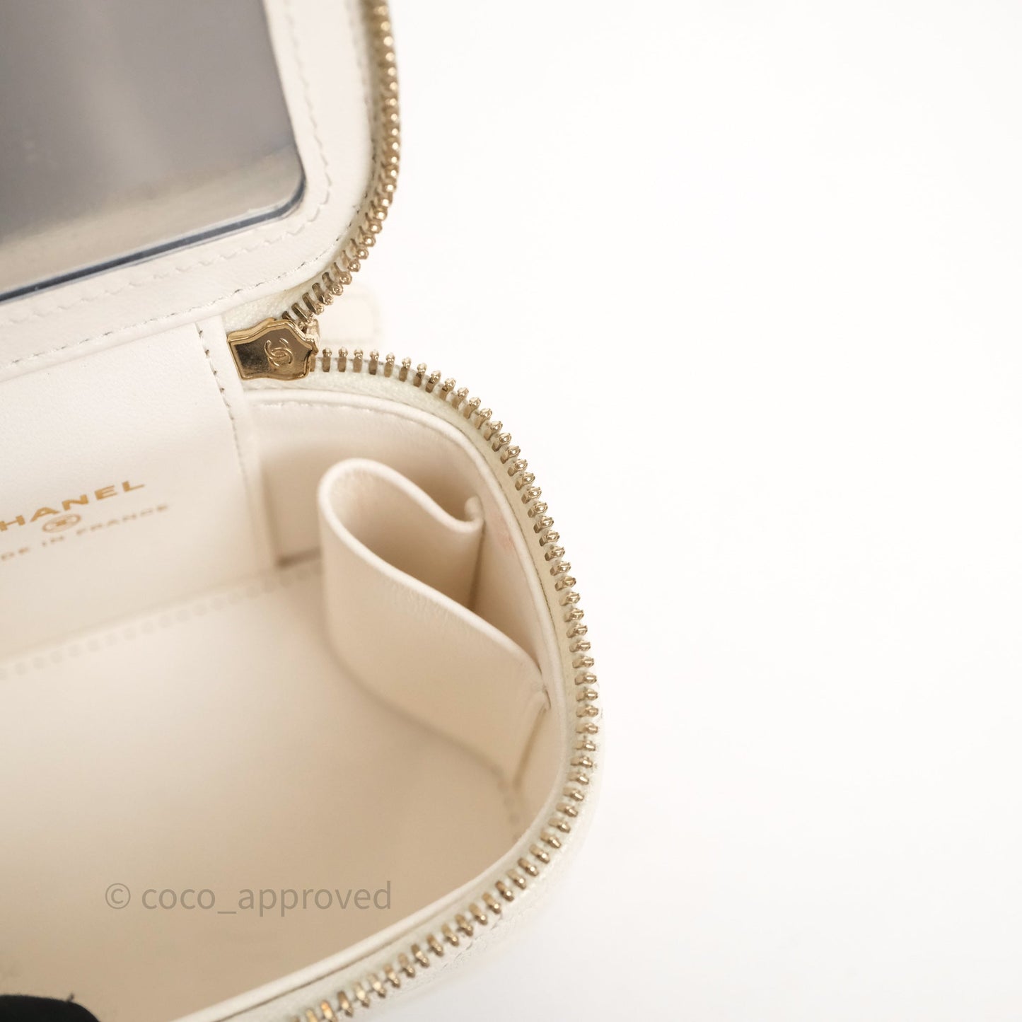 Chanel Heart Crush Mini Vanity With Chain White Caviar Aged Gold Hardware