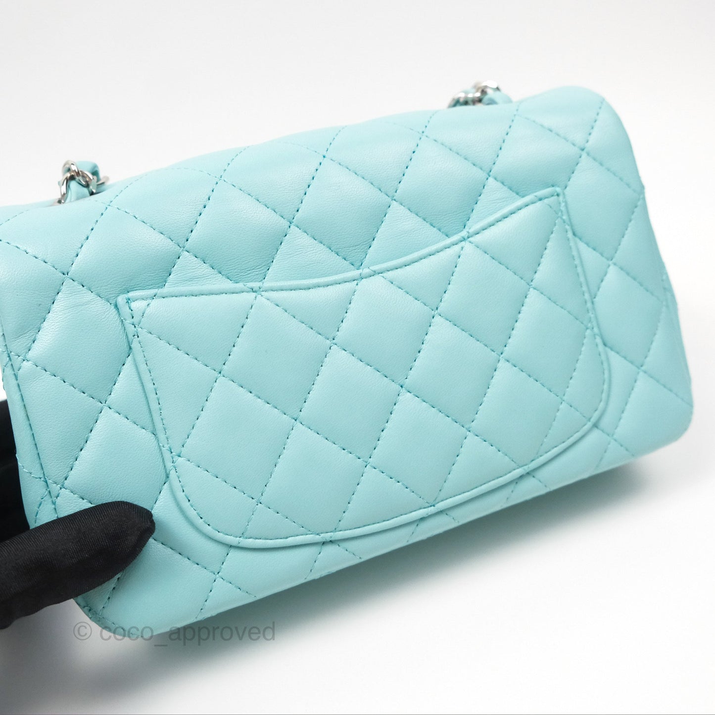 Chanel Quilted Mini Rectangular Flap Tiffany Blue Lambskin Silver Hardware