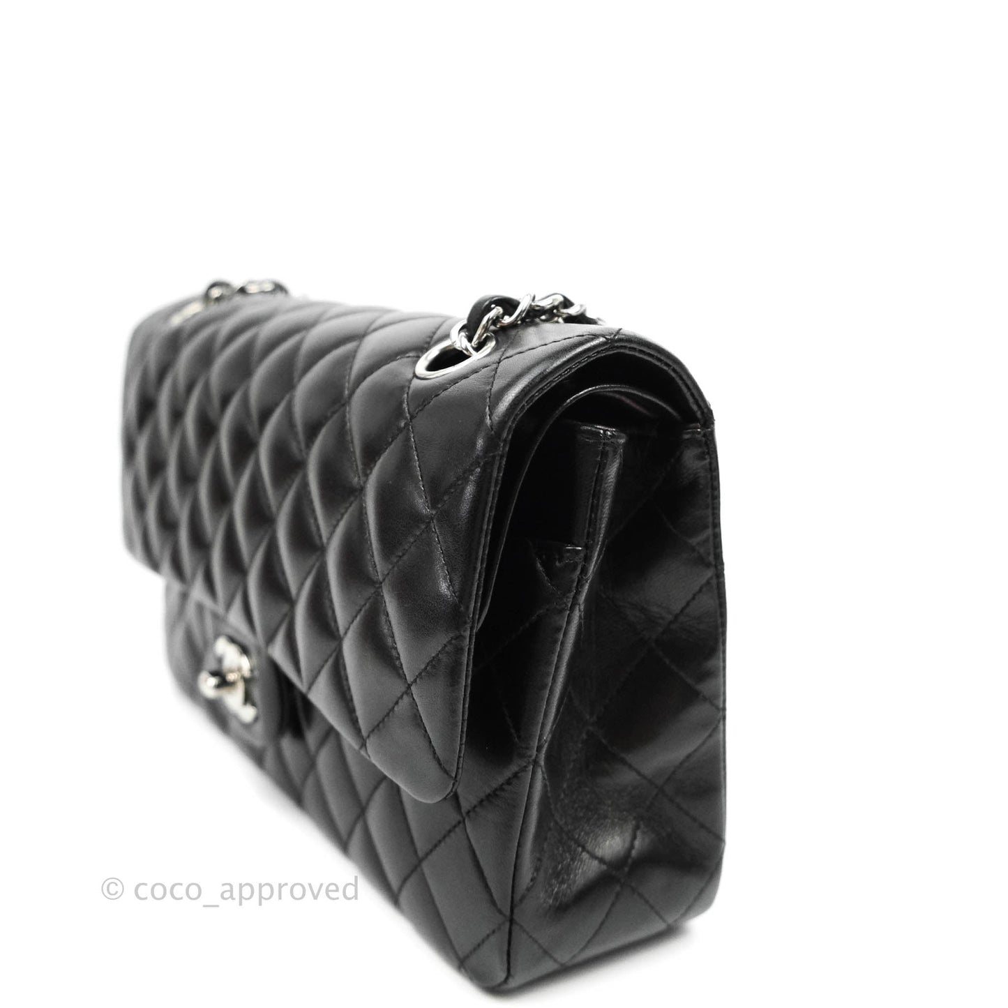 Chanel Classic M/L Medium Double Flap Black Lambskin Silver Hardware