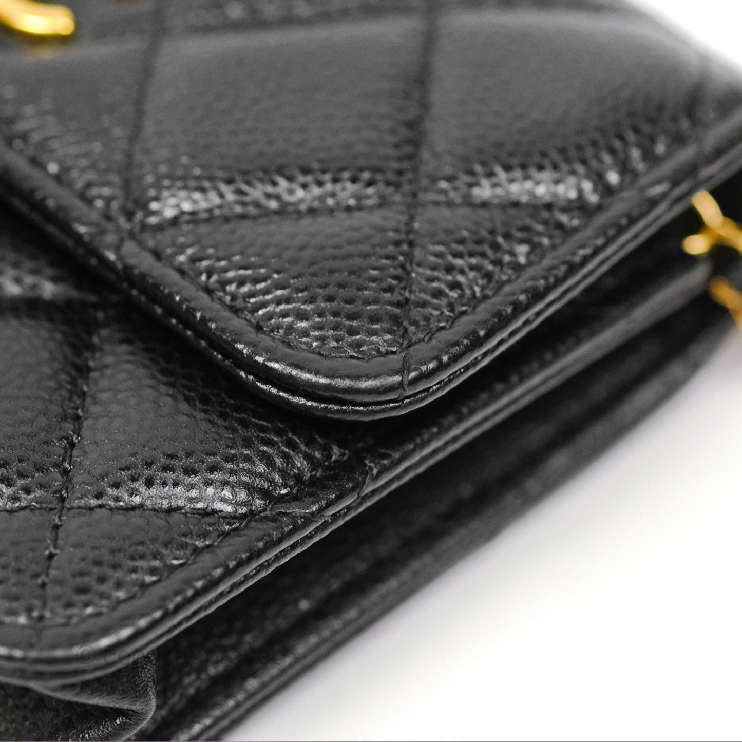 Chanel Miss Coco Clutch With Chain Quilted Black Caviar Gold Hardware