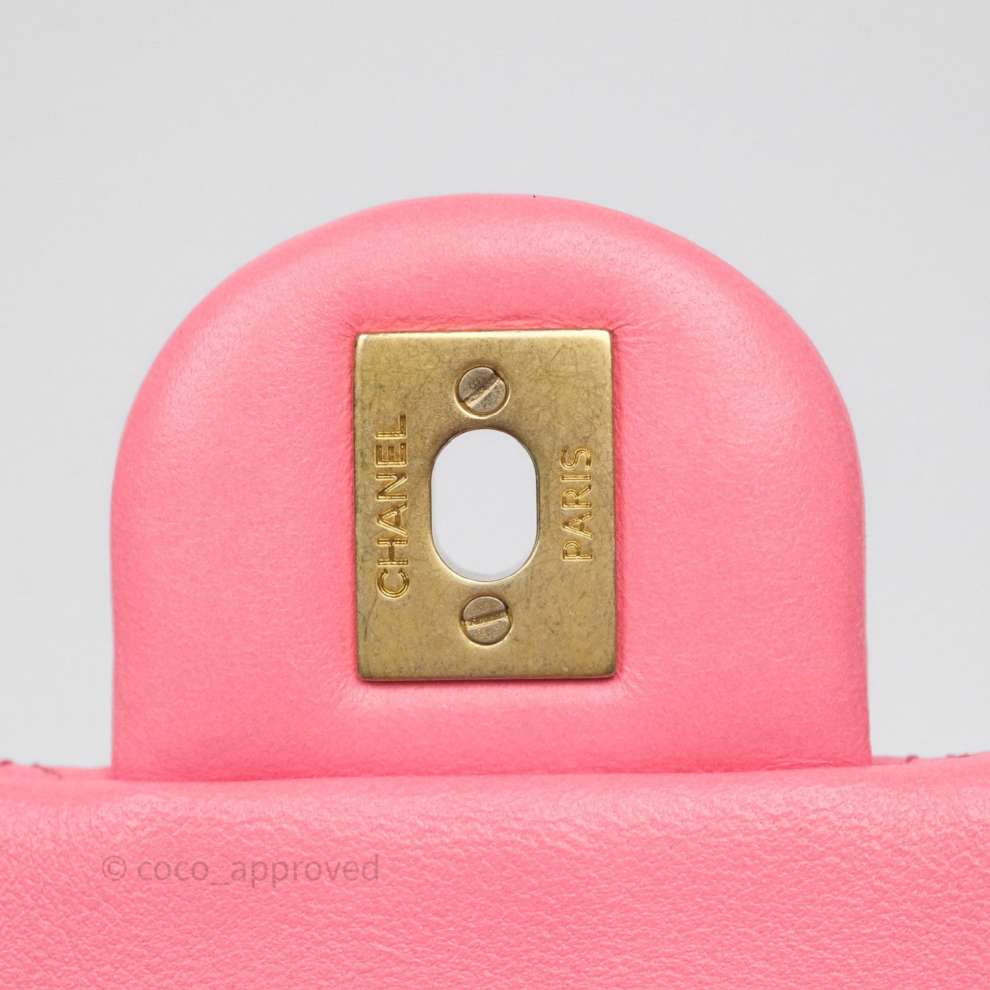 Chanel Pearl Crush Mini Square Quilted Pink Lambskin Aged Gold Hardware