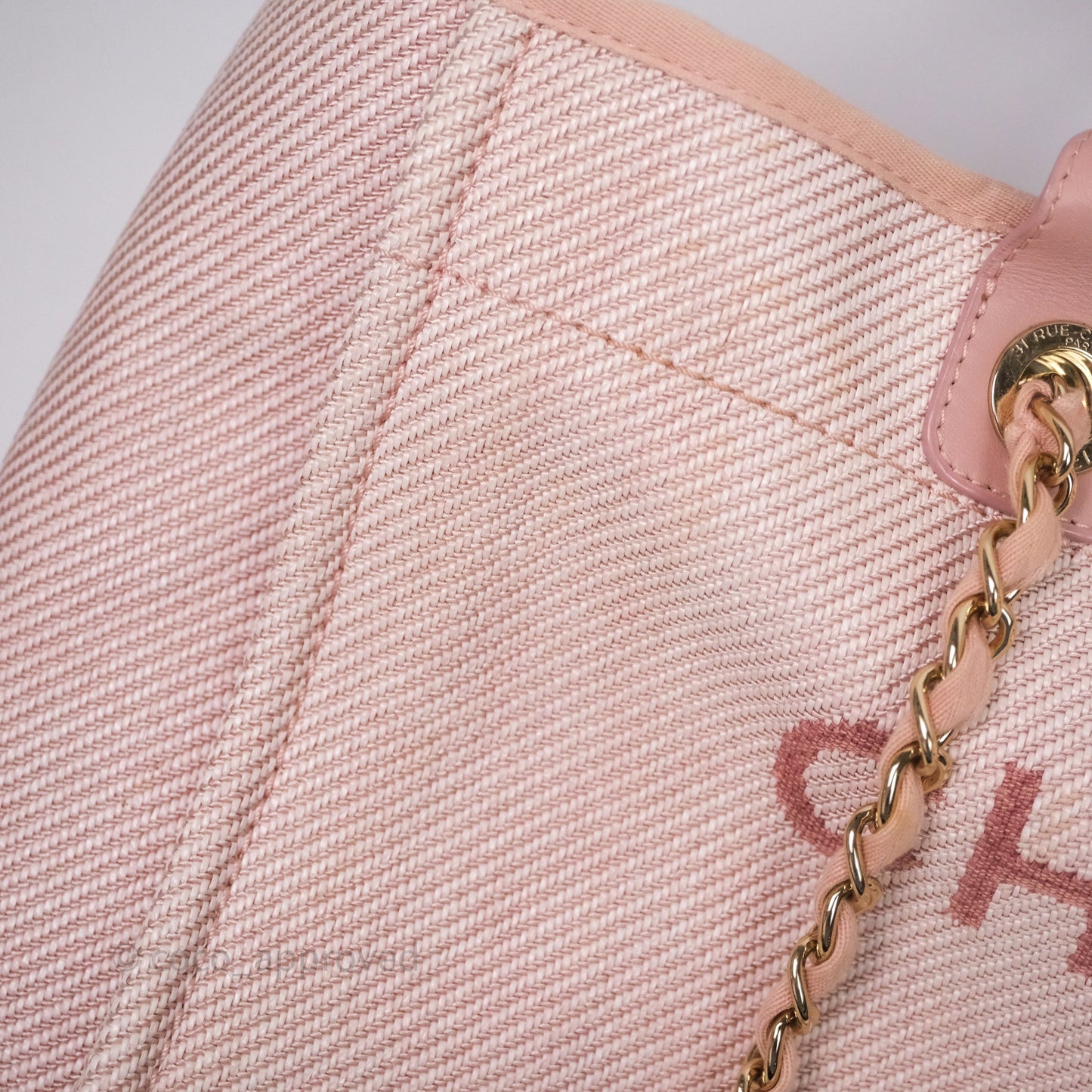 Chanel Large Deauville Tote Pink Canvas Gold Hardware