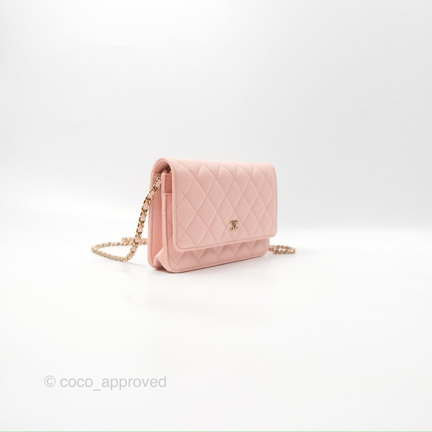 Chanel Quilted Classic Wallet on Chain WOC Light Pink Caviar Gold Hardware