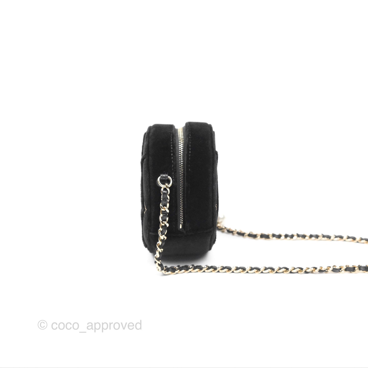 Chanel Quilted Round Clutch With Chain Black Velvet Gold Hardware